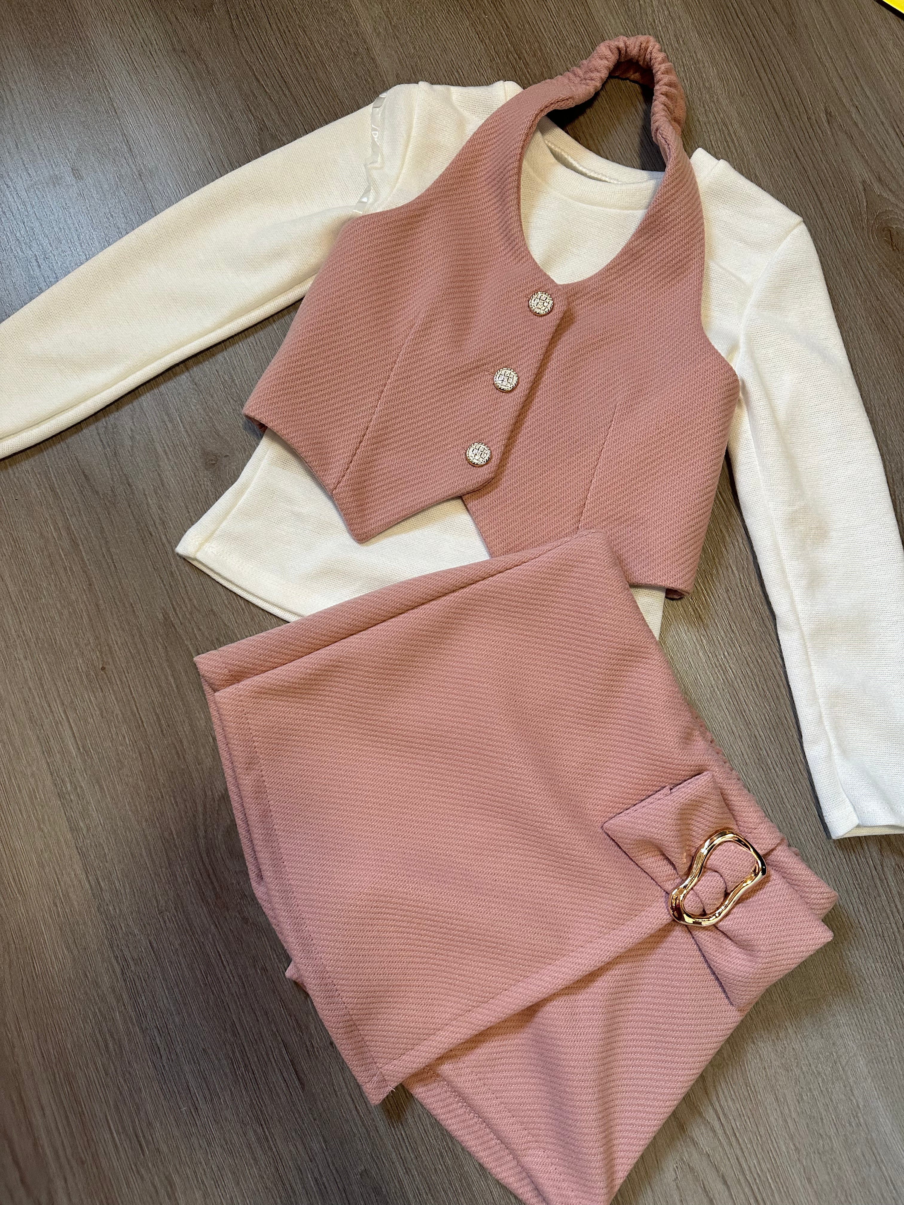 3 delig skort setje oud rose